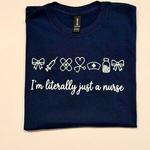 Gildan Navy Blue Tee with White Nurse Icons